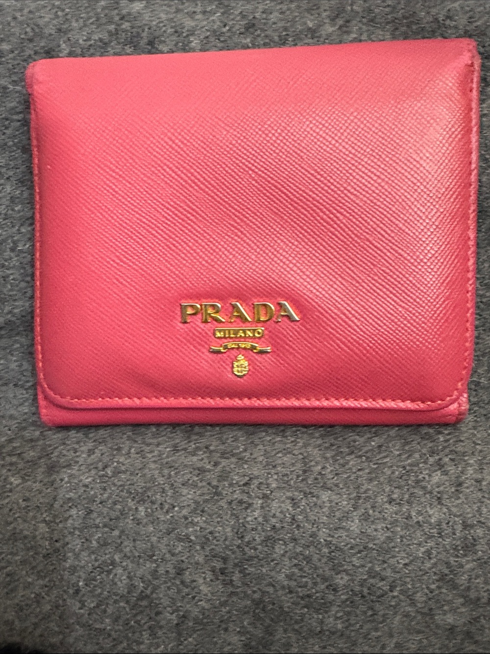 Prada Hot Pink Saffiano Leather Compact Wallet with Gold Logo